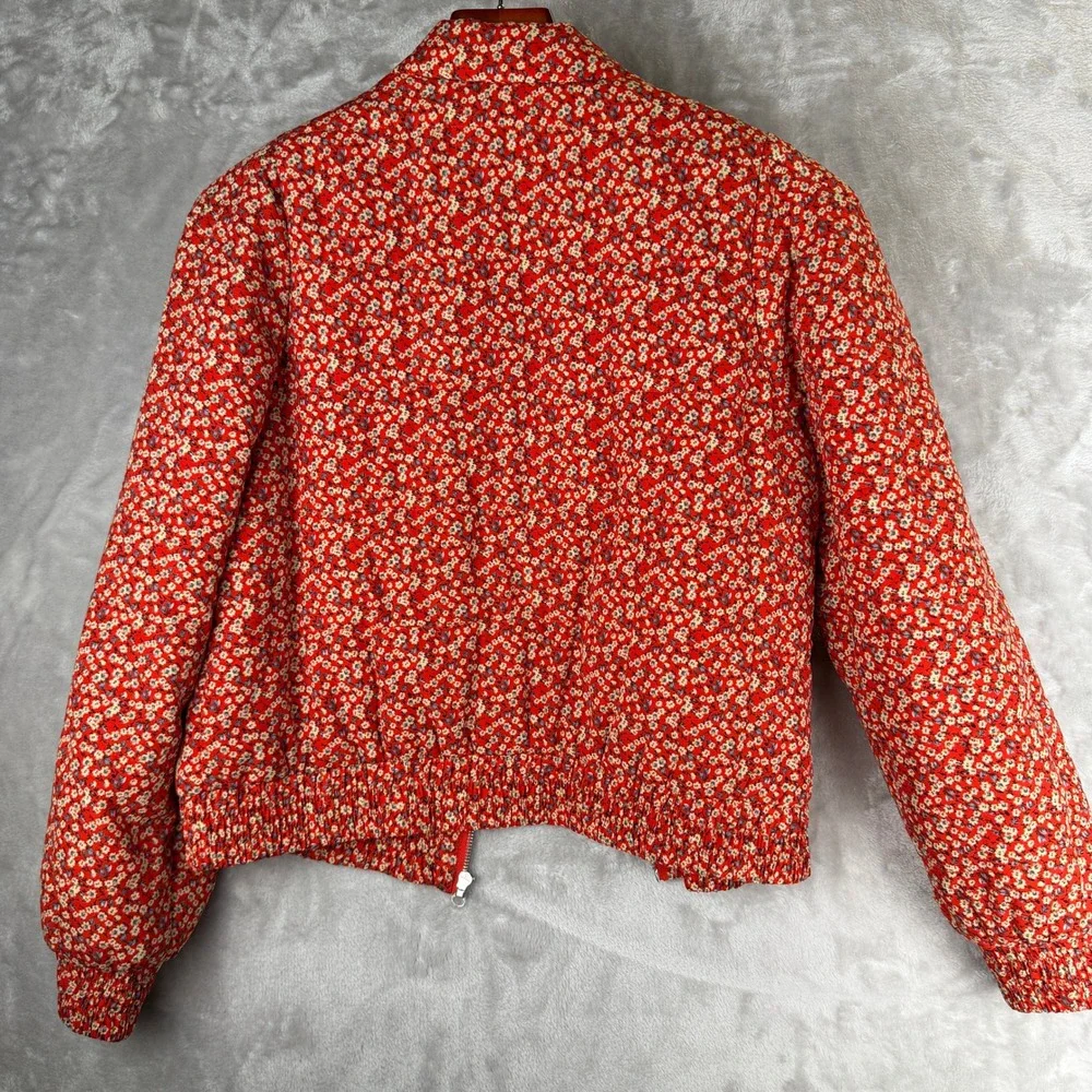 Greylin Red Floral Quilted Bomber Jacket Womens Medium‎ Zip Up G227J1542